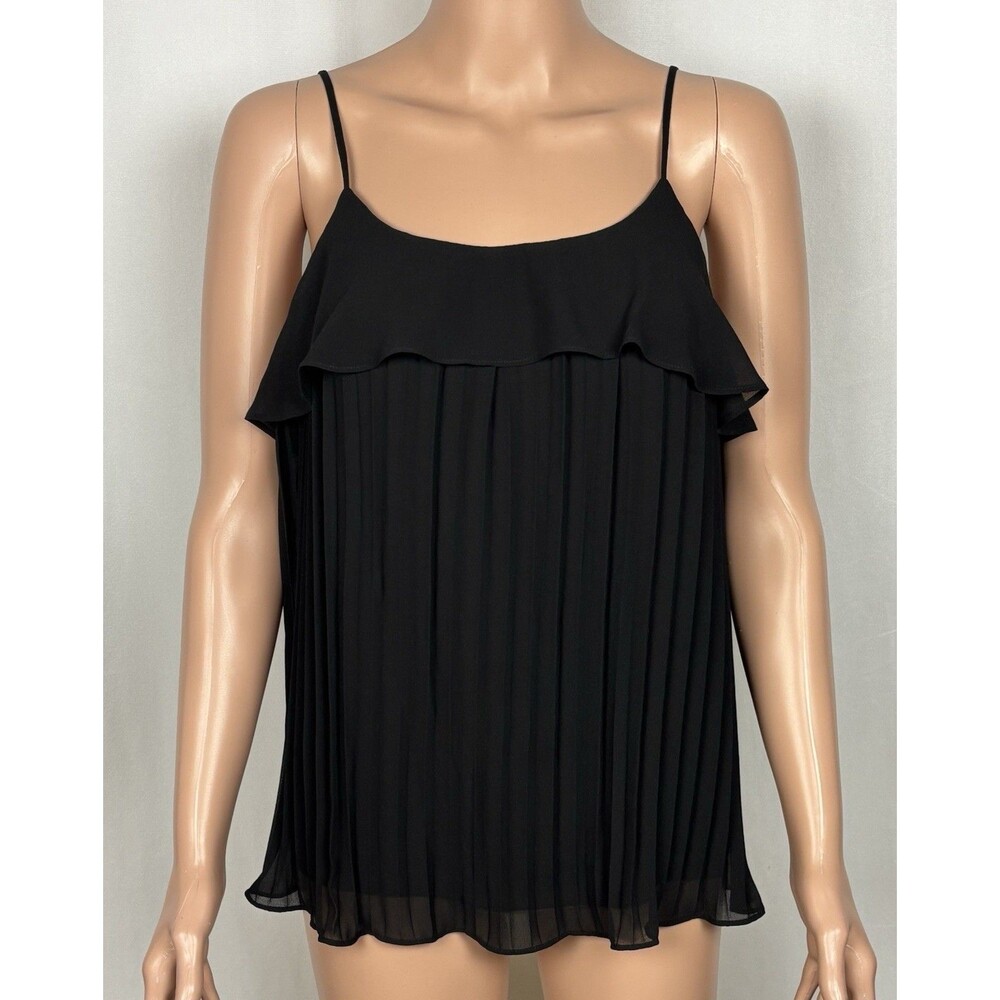 Naked Zebra Women’s Size Small Pleated Ruffle Cami Top Black